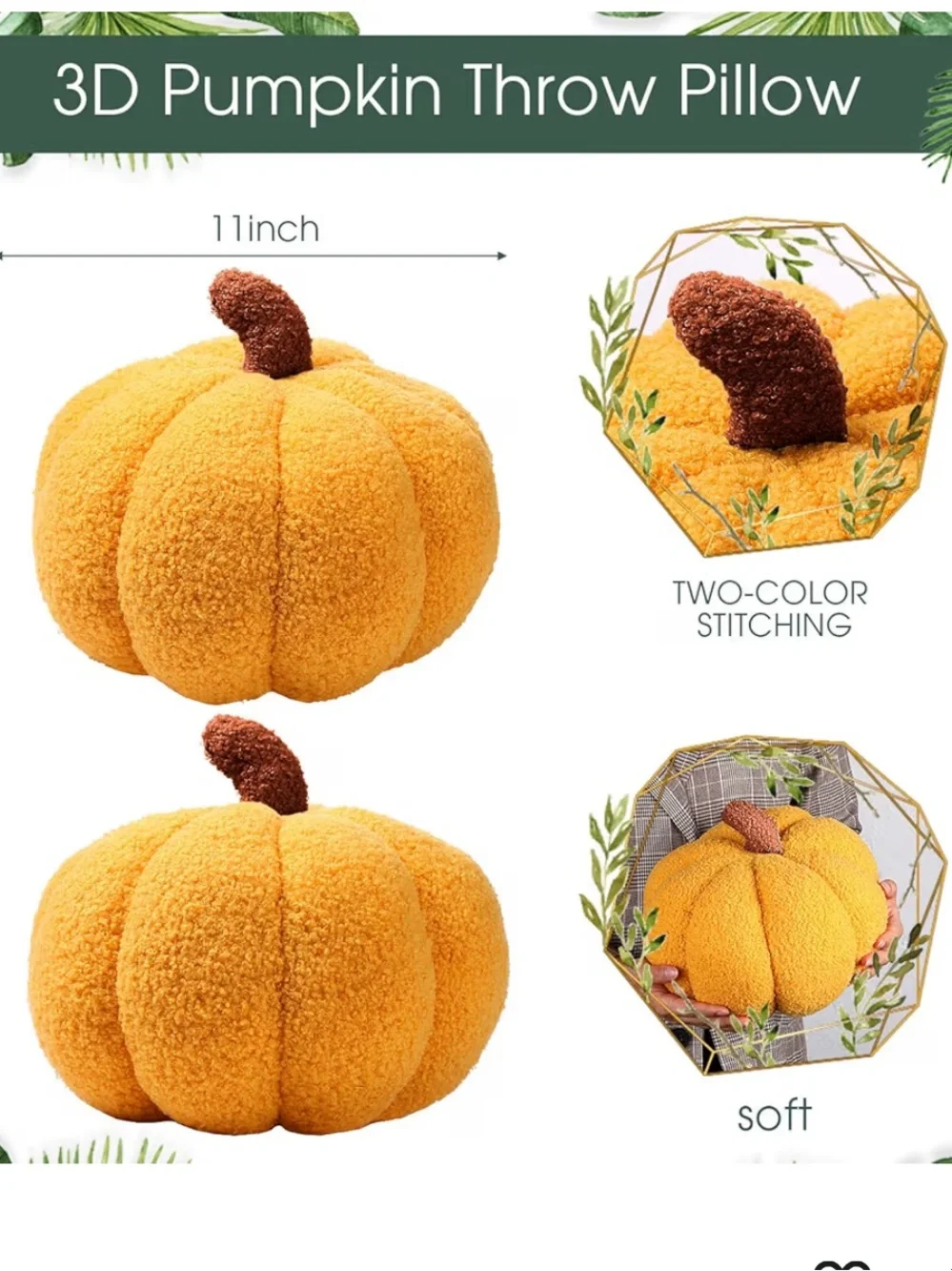 NEW 2 pack Cozy Plush Pumpkin Throw Pillows - 11 X 9.5 | Fall | Thanksgiving